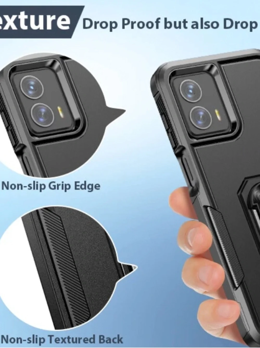 Moto G Play 4G 2024 Magnetic Case w/ Ring Kickstand + Tempered Glass Protector